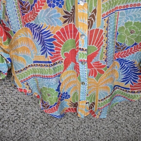 Figueroa & Flower Top Womens PM Petite Medium Multicolored Sheer Button Blouse - Picture 5 of 7